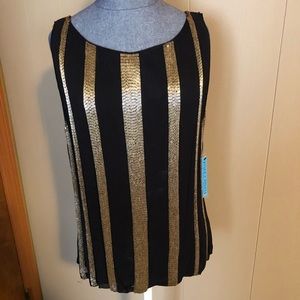 Alice + Olivia Black Silk Gold Beaded Blouse